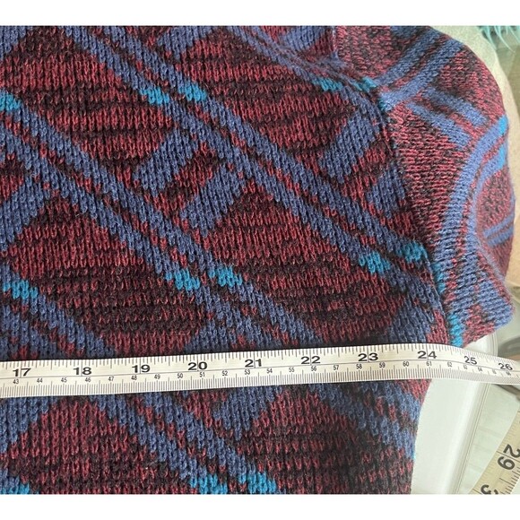 Trend Basics Vintage 90s Maroon Blue Plaid Diamond Pattern Knit Sweater Jumper - Picture 13 of 16